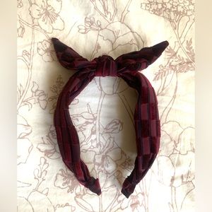 Anthropologie - Checkered Headband with Bow - Burgundy